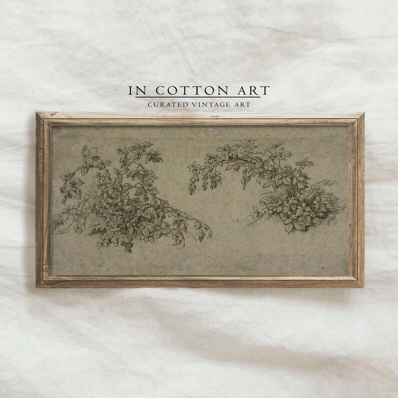 Vintage Moody Botanical Sketch Panoramic / Large Scale Horizontal Wall Art / Plant Drawing Narrow... | Etsy (US)