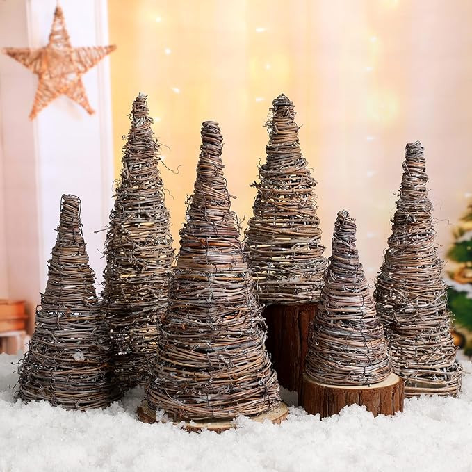 Kigley 6 Pcs Rattan Vine Christmas Cone Tree 3 Various Sizes Xmas Tabletop Cone Trees Table Decor... | Amazon (US)