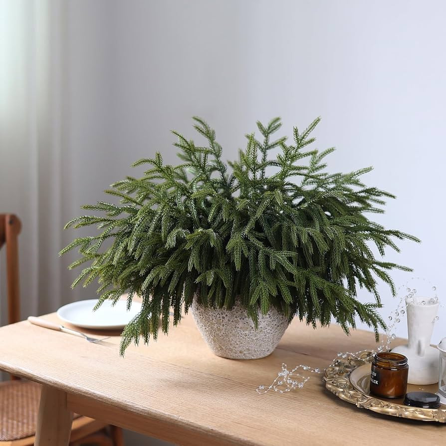 YXZZWL 16 Pcs Christmas Norfolk Pine Branches, 18 Inch Real Touch Artificial Norfolk Pine Branch ... | Amazon (US)