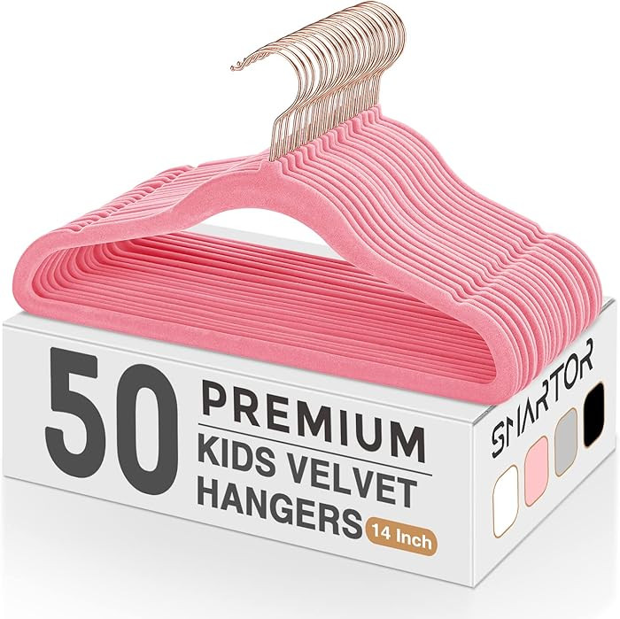 Smartor Kids Velvet Hangers 50 Pack, 14 Inch Premium Non Slip Kids Felt Hangers for Closet, Space... | Amazon (US)