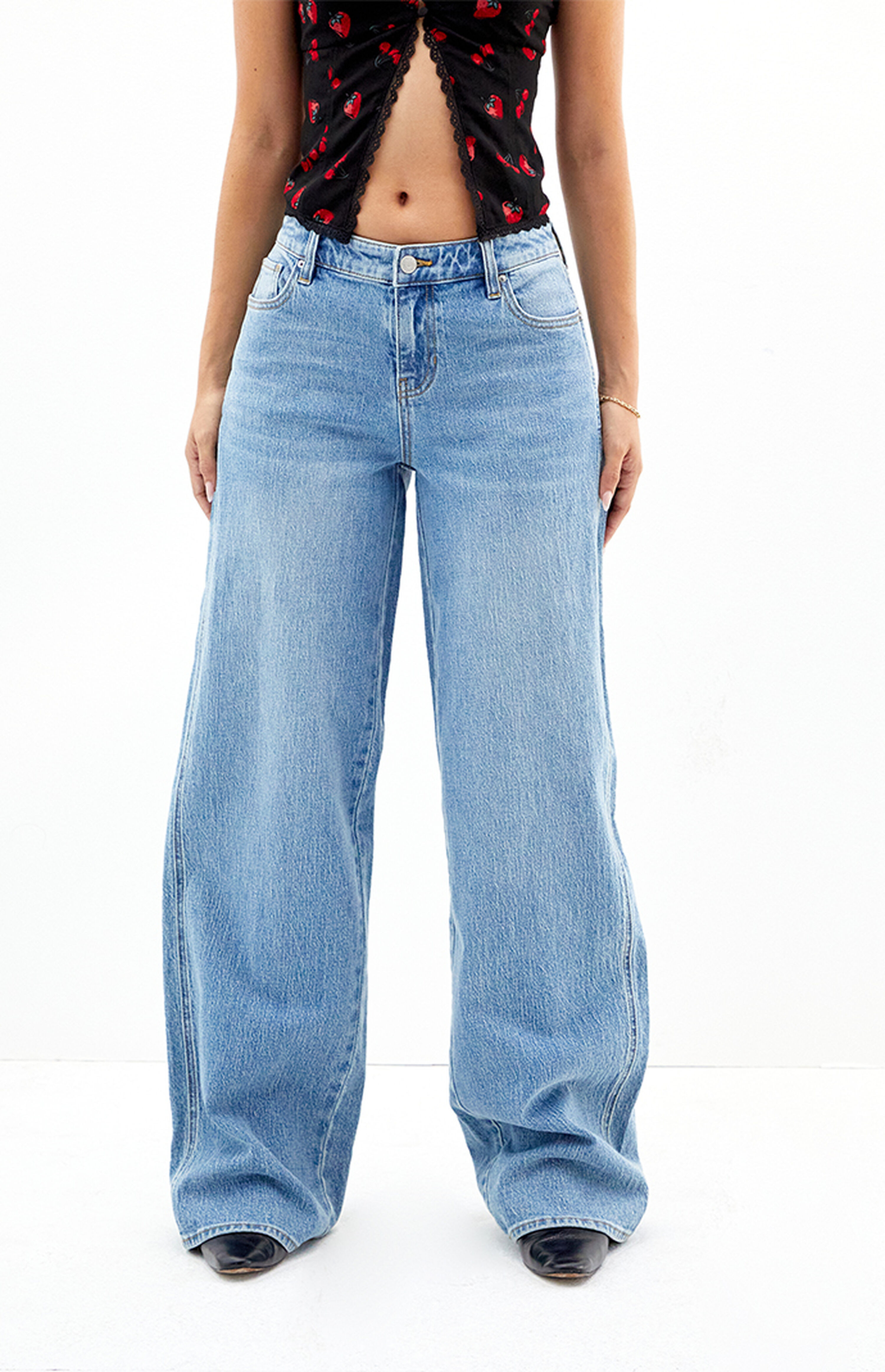 PacSun Eco Stretch Medium Indigo Curve Low Rise Baggy Jeans | PacSun