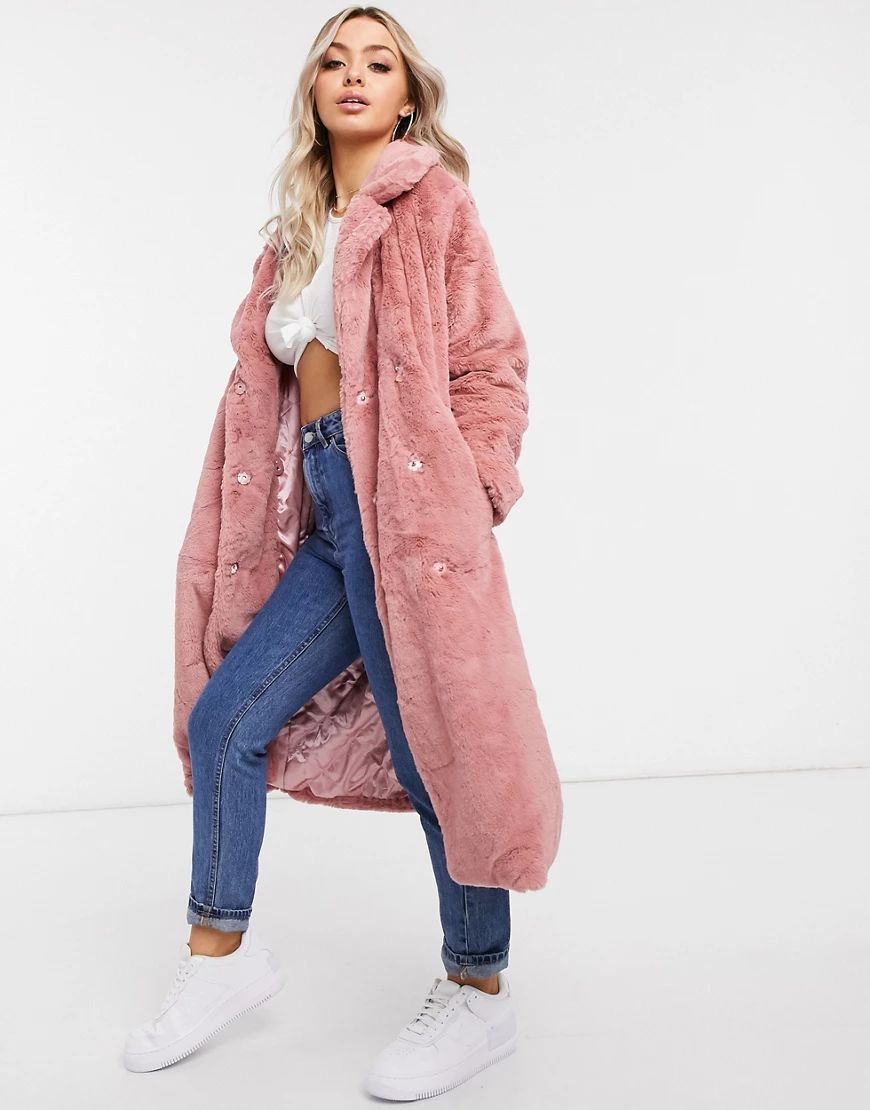 NA-KD faux fur coat in pink | ASOS (Global)
