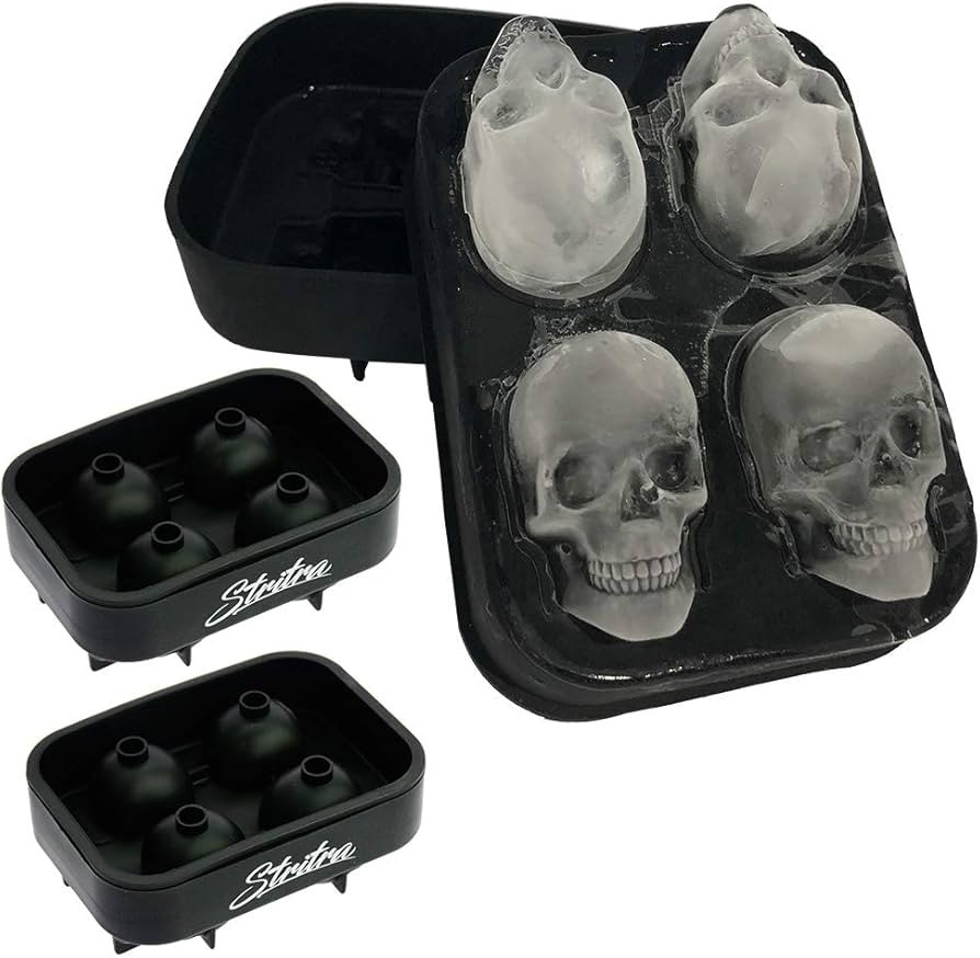Stritra - 3D Skull Ice Mold (Pack of 2) Easy Release Silicone Mold,8 Cute and Funny Ice Skull for... | Amazon (US)