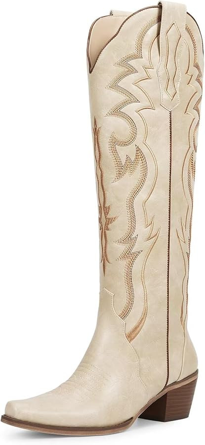 wetkiss Cowboy Boots for Women Knee High Cowgirl Tall Boots with Classic Retro Embroidered Chunky... | Amazon (US)