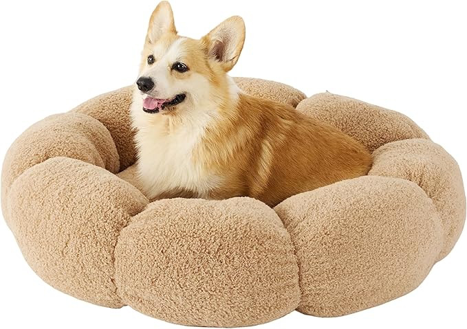 Lesure Calming Large Dog Bed - Donut Round Fluffy Dog Bed in Teddy Sherpa Plush, Anti-Slip Cute F... | Amazon (US)