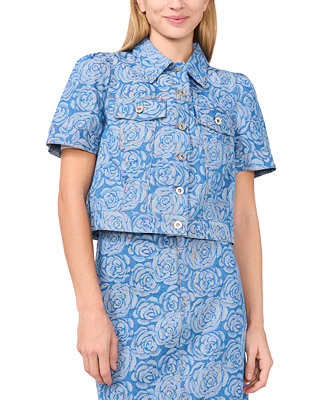 CeCe Women's Short-Sleeve Floral Denim Jacket - Macy's | Macy's