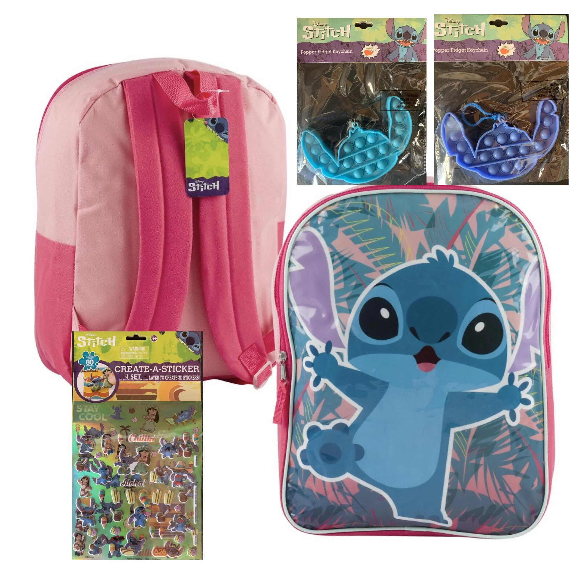 Disney Lilo and Stitch Backpack 4 Piece Set with 2 Fidget Popper Toys and Create a Sticker Set Pi... | Walmart (US)
