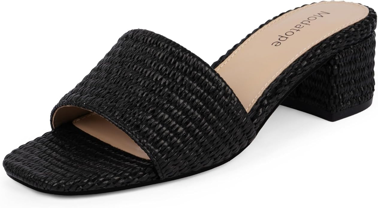 Modatope Braided Sandals Women Chunky Heel Square Toe Sandals for Women Open Toe Heeled Mules | Amazon (US)