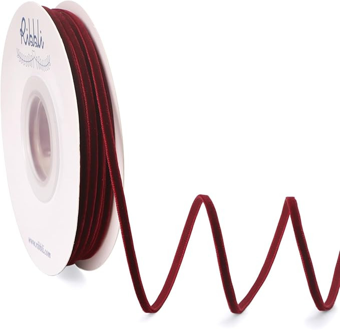 Ribbli Burgundy Velvet Ribbon 1/8 Inches Continuous 25 Yard Spool Green Christmas Ribbon for Gift... | Amazon (US)