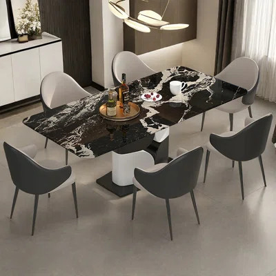 Black Microlite Rectangular Dining Table Sets | Wayfair North America