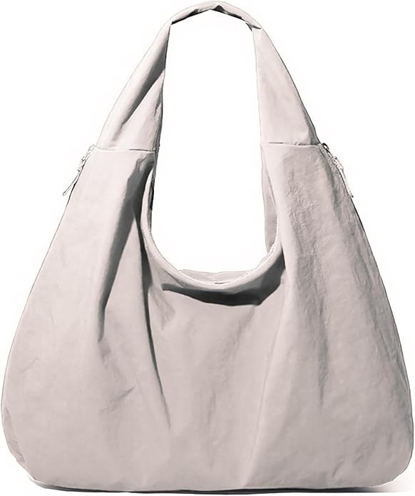 Slouchy Tote Bag Nylon Solid Pleated Handbag Large Hobo Bags for Women Multipockets Crescent Shou... | Amazon (US)