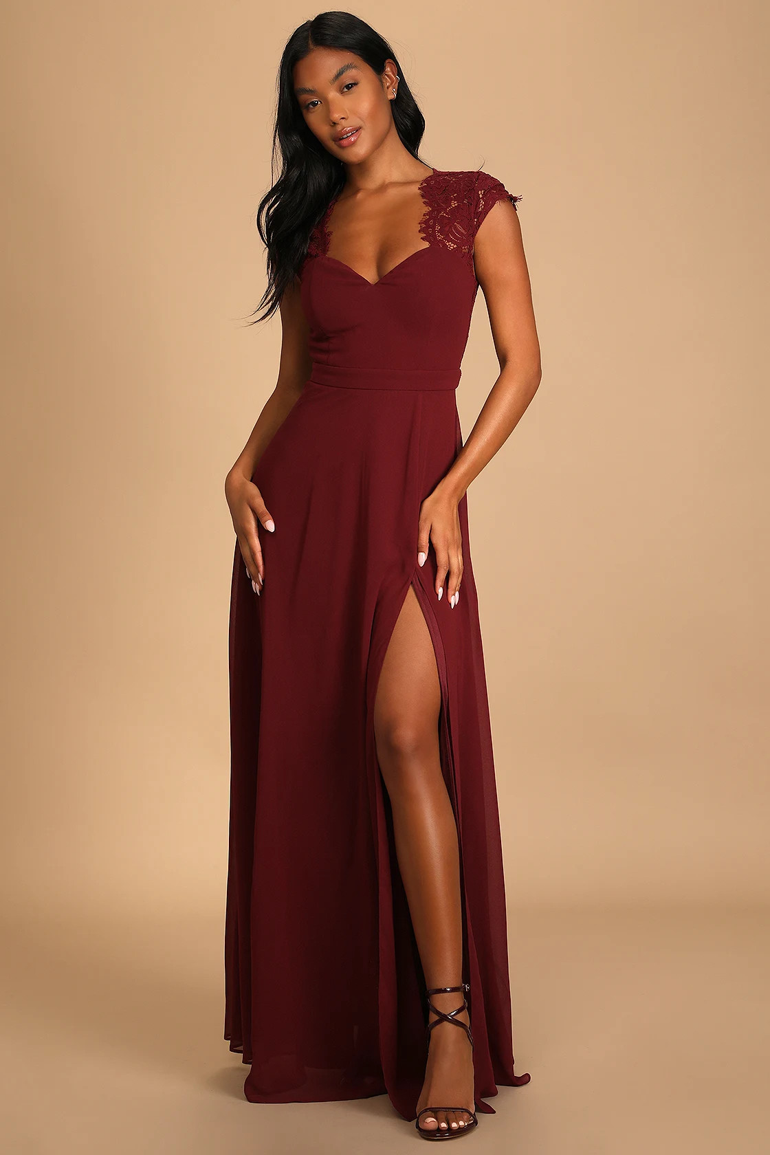 Momentous Moments Burgundy Lace Backless Maxi Dress | Lulus (US)