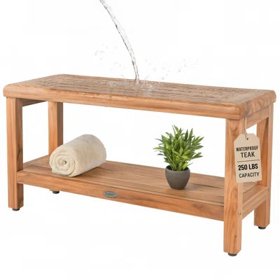 EcoDecors Eleganto Teak Shower/Garden Bench in Natural Earthy Teak, 35-inch Wide, Teak Shower Bench, Shelf, Teak Shower Stool, Teak Shower Seat, Showe | Wayfair North America