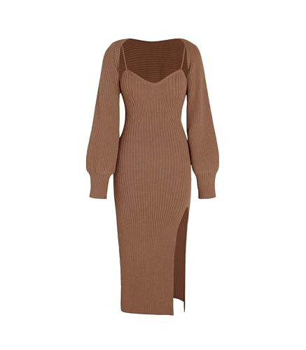CIDER 2 Piece Sweater Dresses for Women Winter Slit Long Sleeve Womens Midi Dress Pullover Bodyco... | Amazon (US)