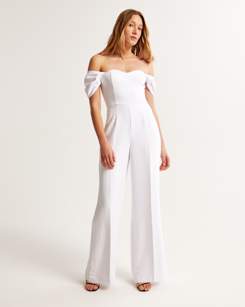 Women's Off-The-Shoulder Premium Crepe Jumpsuit | Women's The A&F Wedding Shop | Abercrombie.com | Abercrombie & Fitch (US)