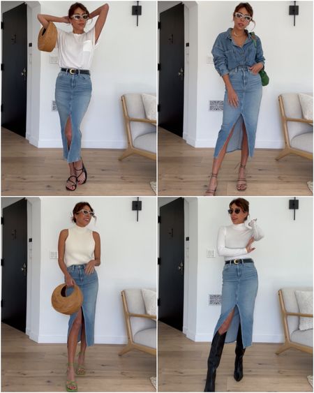 Ways to style a denim midi skirt now and for spring and summer. love it with the oversized denim shirt! 

hudson jeans. schutz. Revolve. 

#LTKstyletip