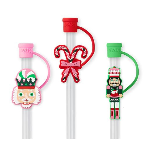 Swig Straw Toppers Set, 3 Reusable Straws with 3 Silicone Straw Covers, Cover Cap Customizable Length, Compatible with 40oz Tumblers, Nutcracker Tumbler Accessories (Sugar Plum Soldiers) | Amazon (US)