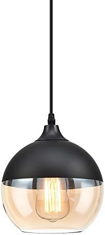 MOTINI 1-Light Mini Globe Pendant Light with Black and Amber Small Dome Glass Pendant Lighting for K | Amazon (US)