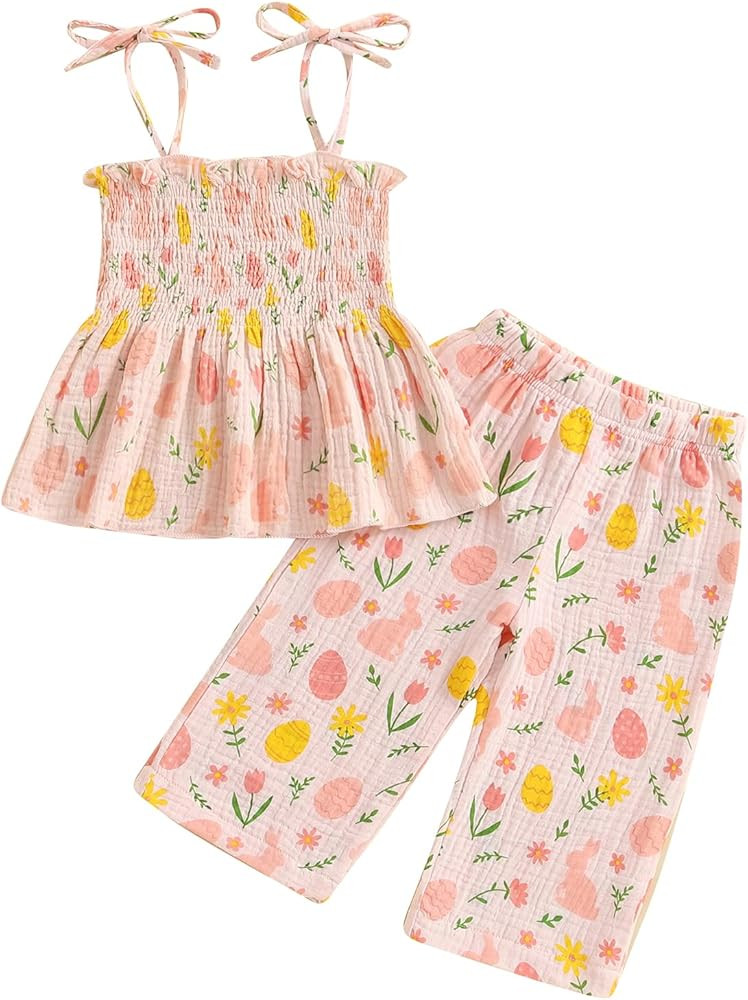 VISGOGO Infant Baby Toddler Girls Clothes Solid Color Sleeveless Camisole Linen Pants Set Baby Su... | Amazon (US)