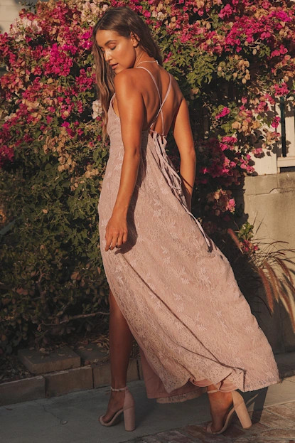 Stolen Moments Dusty Pink Lace-Up Lace Maxi Dress | Lulus (US)