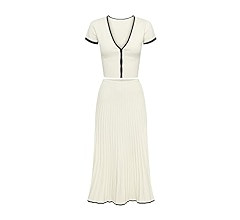 Tanming Women's Two Piece Skirt Set Casual Short Sleeve Crop Top Ribbed Knit Midi Pleated Skirt | Amazon (US)