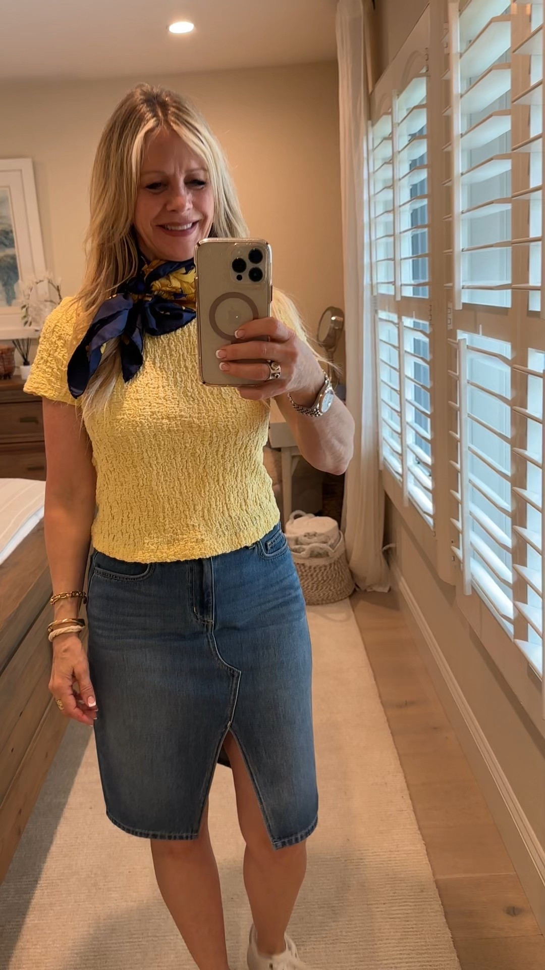 Yellow is a fun color to wear—and an instant mood booster! ☀️💛⭐️ Whether you’re heading to work or just out to brighten your day, a pop of sunshine goes a long way. I mixed high and low with this look: a luxe L’Agence denim skirt paired with a top from Anthropologie, affordable sneakers from Target, Amazon earrings and a vintage silk scarf  

Red Carpet of Life, LTK over 50, Anthropologie, L’Agence, Target, mix high and low, Amazon 

#LTKStyleTip #LTKSummerEdit #LTKWorkwear