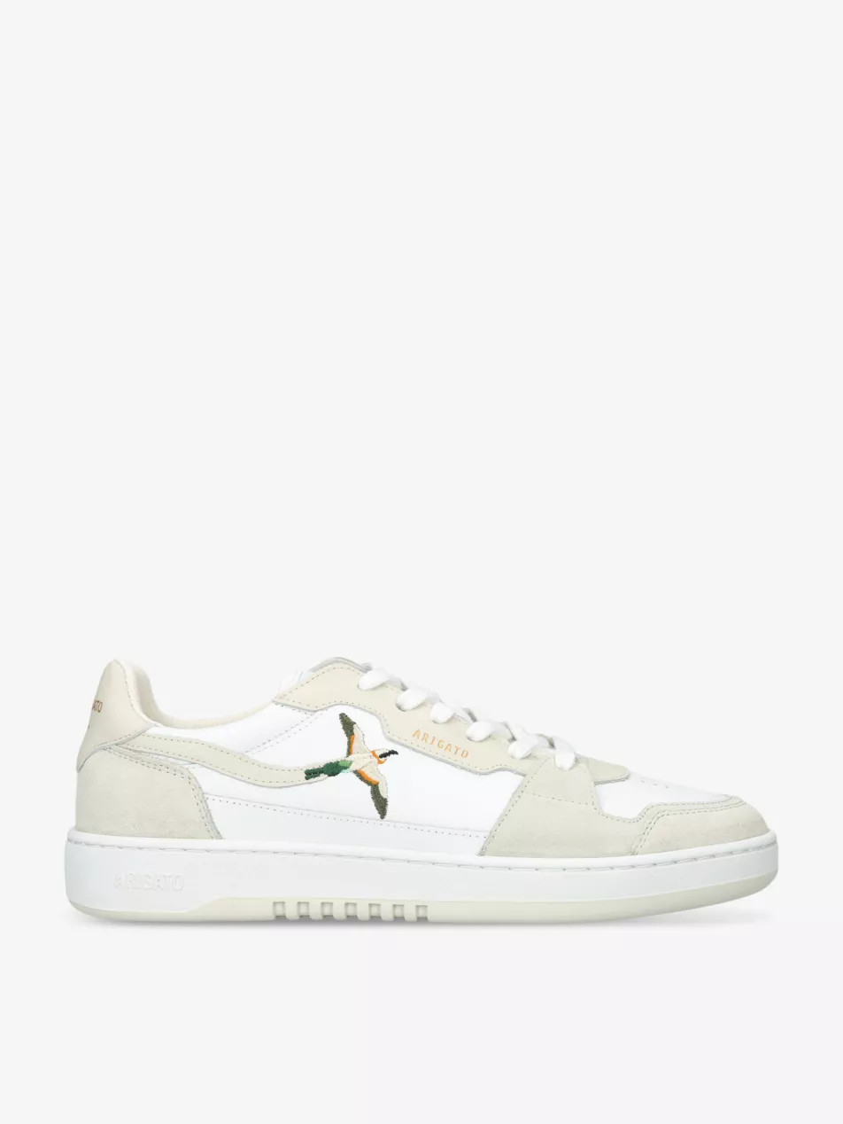Dice Lo bird-motif leather and suede low-top trainers | Selfridges