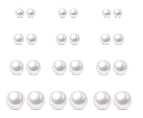 12 Pairs Pearl Stud Earrings, Hypoallergenic Surgical Steel Round Ball Beads Stud Earrings Set for Women（6mm 8mm 10mm 12mm） | Amazon (US)