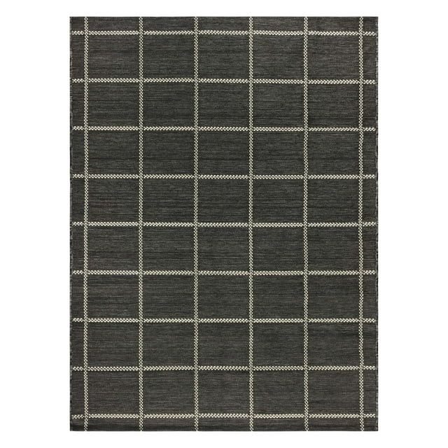 Mainstays Charcoal Checkered Woven 7’ x 10’ Outdoor Rug - Polypropylene/Polyester - Black & W... | Walmart (US)
