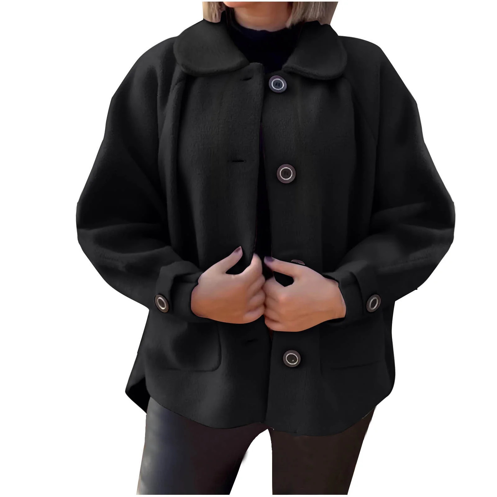 Sakmal Womens Barn Jacket with Collar Fleece Black Plus Size Jacket Outerwear Womens Tops XXL | Walmart (US)