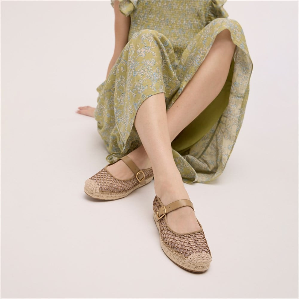 Sam Edelman Mackie Mesh Mary Jane Espadrille Brushed Gold/Cyprus Tan Mesh 7.0 | Sam Edelman CA