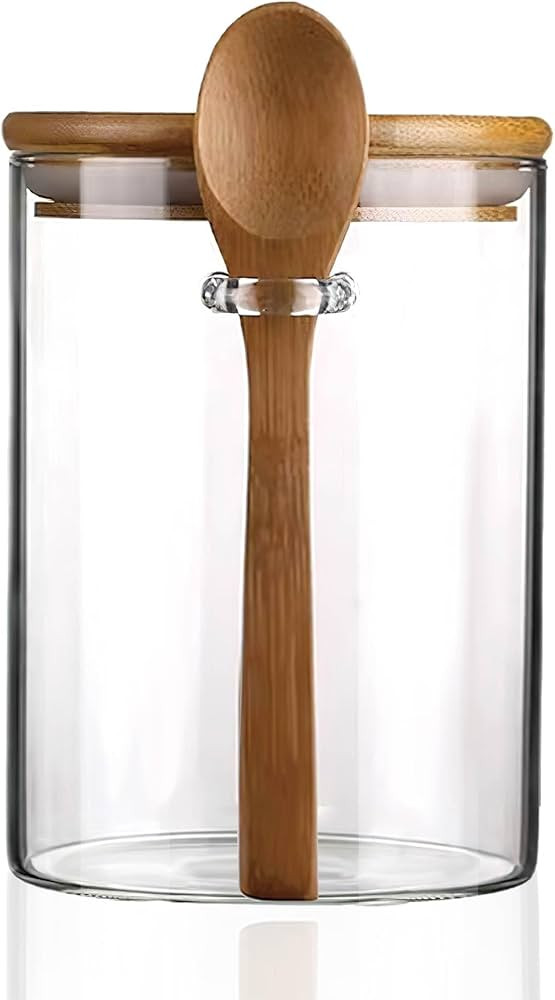 420ML/15Oz Clear Glass Storage Canister with Wooden Spoon, Airtight Lid Sealed Small Glass Contai... | Amazon (US)