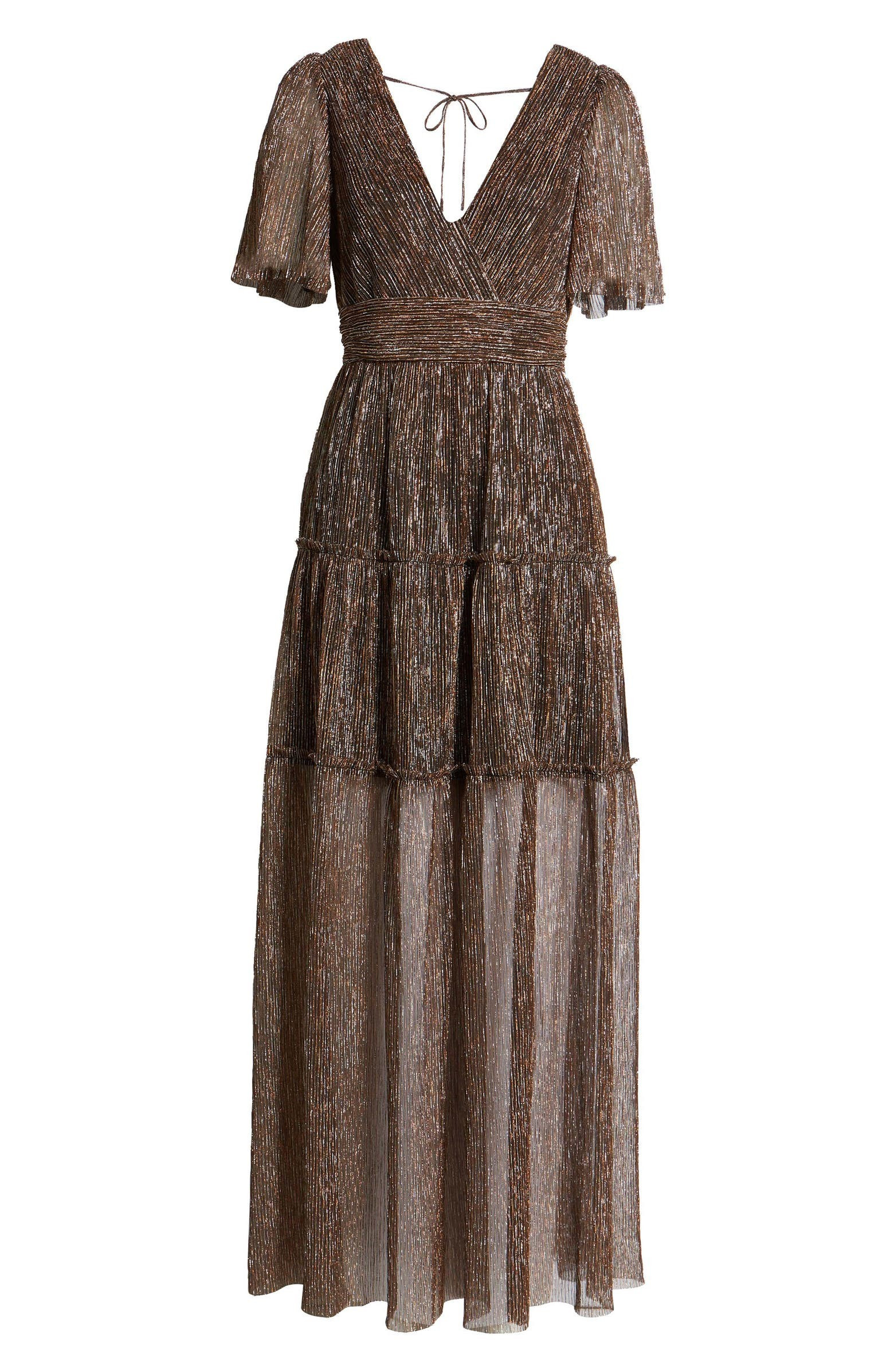 FLORET STUDIOS Open Back Metallic Plissé Dress | Nordstrom | Nordstrom