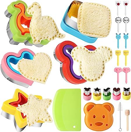 24Pcs Sandwich Cutter and Sealer Set Bread Sandwich Cutter Pancake Maker Heart Square Dinosaur St... | Amazon (US)