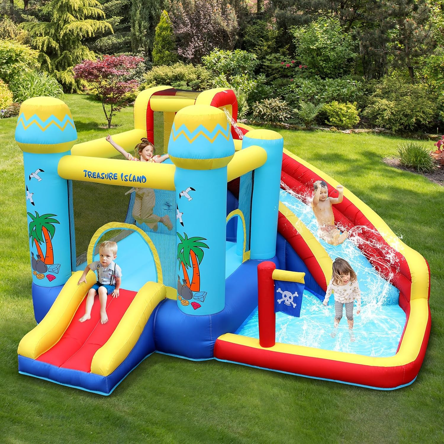 Arlopu Kids Inflatable Bounce House Water Slide with Blower, Children Outdoor Play Water Park wit... | Walmart (US)