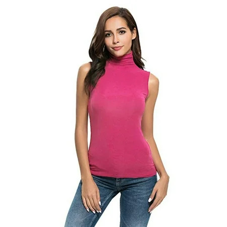 Tank For Womwn Plus Womens Sleeveless Solid Slim Fit Turtleneck Tee Shirt Top Blouse Red M Sleeveles | Walmart (US)
