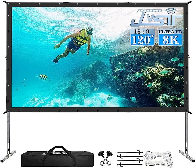 Projector Screen and Stand,JWSIT 120 inch Outdoor Movie Screen-Upgraded 3 Layers PVC 16:9 Outdoor... | Amazon (US)