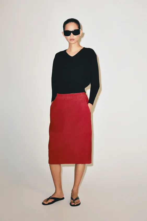 ZW COLLECTION 100% LEATHER MIDI SKIRT | Zara UK