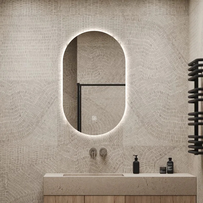 Wade Logan® Lutjens Oval Lighted Metal Framed Wall Mounted Bathroom / Vanity Mirror in Black | W... | Wayfair North America