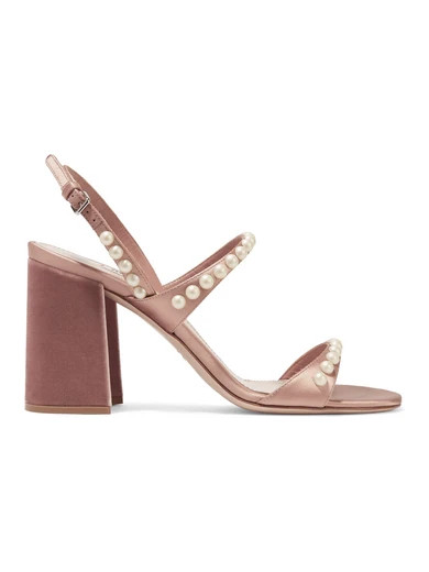 Faux pearl-embellished satin and velvet sandals | NET-A-PORTER (UK & EU)