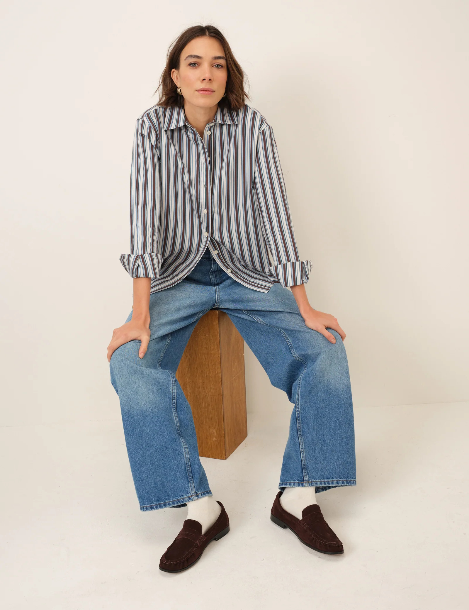 Blue And Brown Relaxed Striped Shirt | Nobody's Child