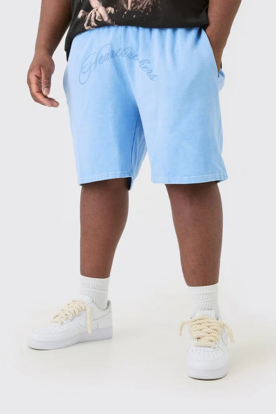 Plus Oversized Hearbreakers Shorts In Blue | boohooMAN (US & Canada)