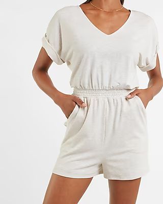 Soft V-Neck Lounge Romper$40.80 marked down from $68.00$68.00 $40.80Price Reflects 40% Off5 out o... | Express
