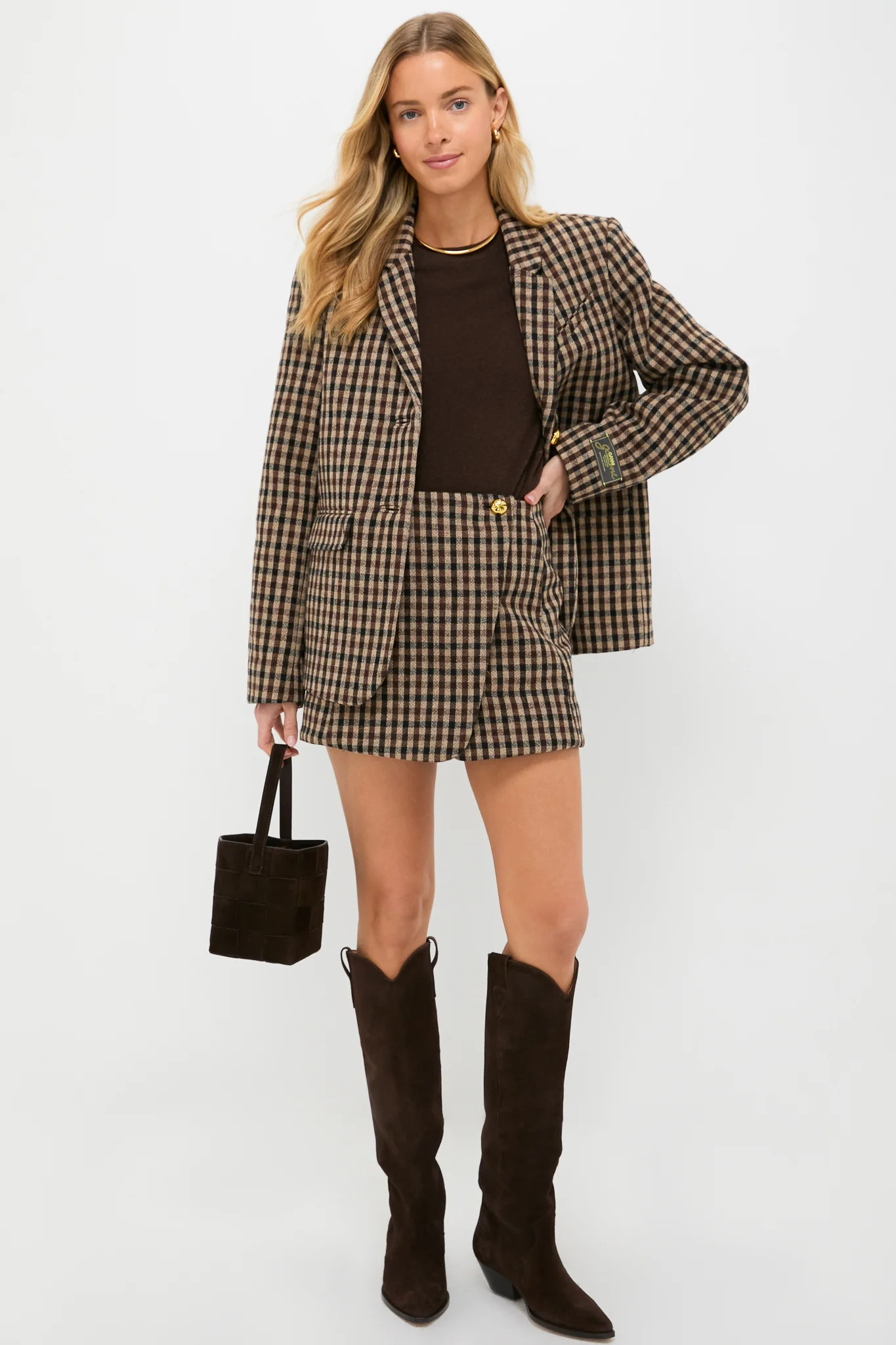 Chicory Coffee Check Wool Mix Skirt | Tuckernuck (US)