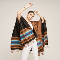 Stylish Open Poncho/Cape in Ethnic Style Brown I Cloak Ethnic Jacket Large Scarf Handwoven The Andes - Fair & Sustainable | Etsy (US)