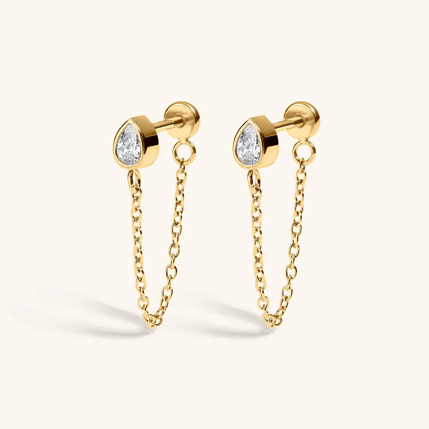 Bezel Pear Chain Nap Earrings | Maison Miru