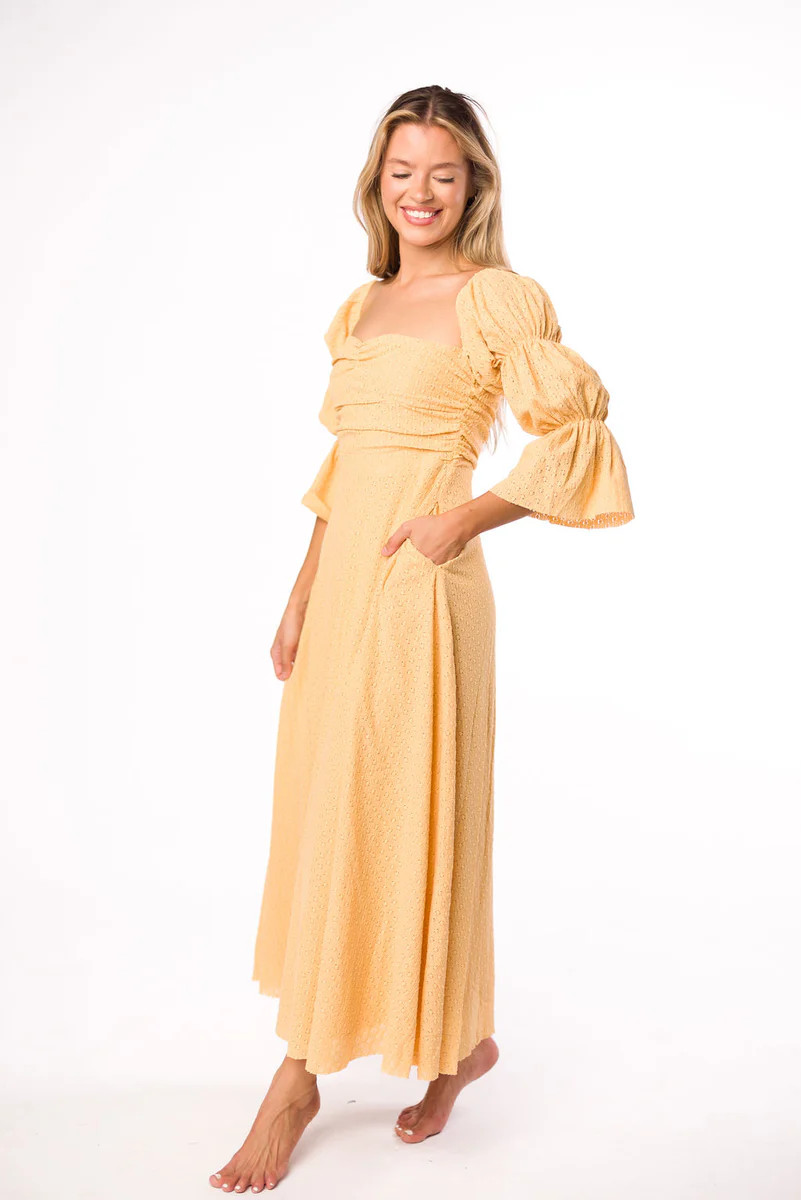 Corrine Tiered Sleeve Maxi Dress with Pockets in Autumn Mustard - Bump | Worth Collective