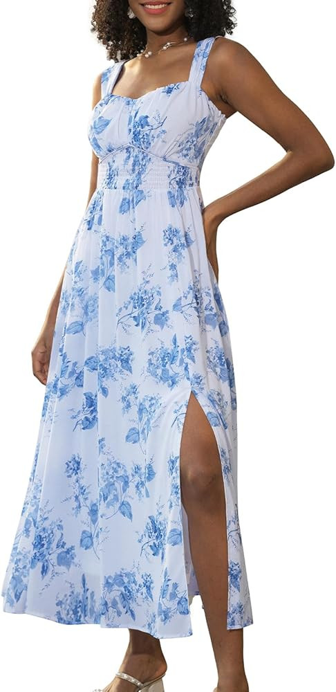 GRACE KARIN 2024 Women's Summer Floral Print Flowy A Line Dresses Sleeveless Smocked Off Shoulder... | Amazon (US)