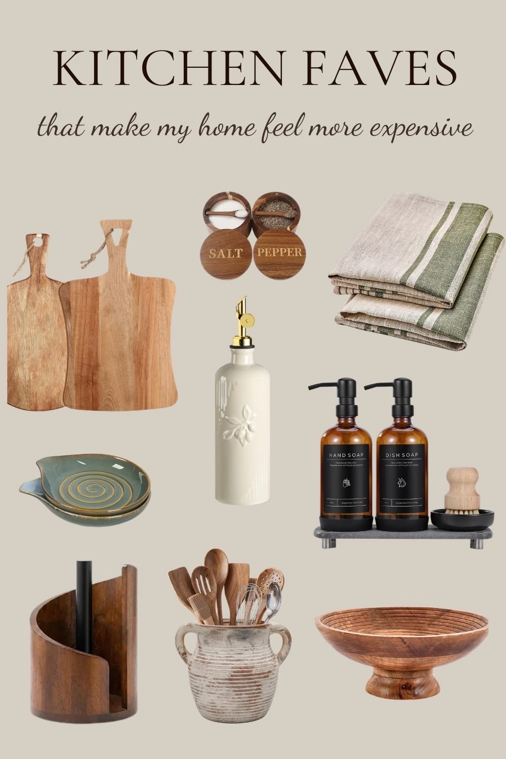 If I want a kitchen to feel more expensive, I focus on the details. Warm wood tones, elevated everyday essentials, and functional pieces that double as decor can completely change the look and feel of a space. Sharing some of my favorite kitchen finds that make a big impact.

#LTKHome #LTKmomlife #LTKOver40