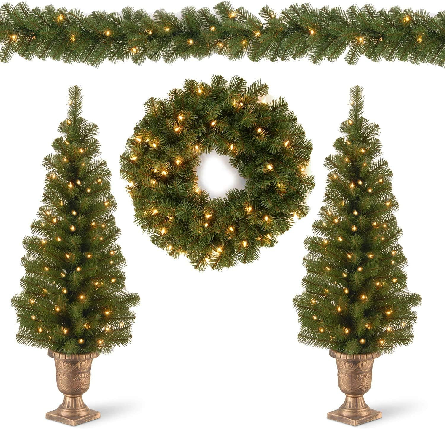National Tree Company Pre-lit Artificial Christmas 4-Piece Set | Garland, Wreath and Set of 2 Ent... | Amazon (US)